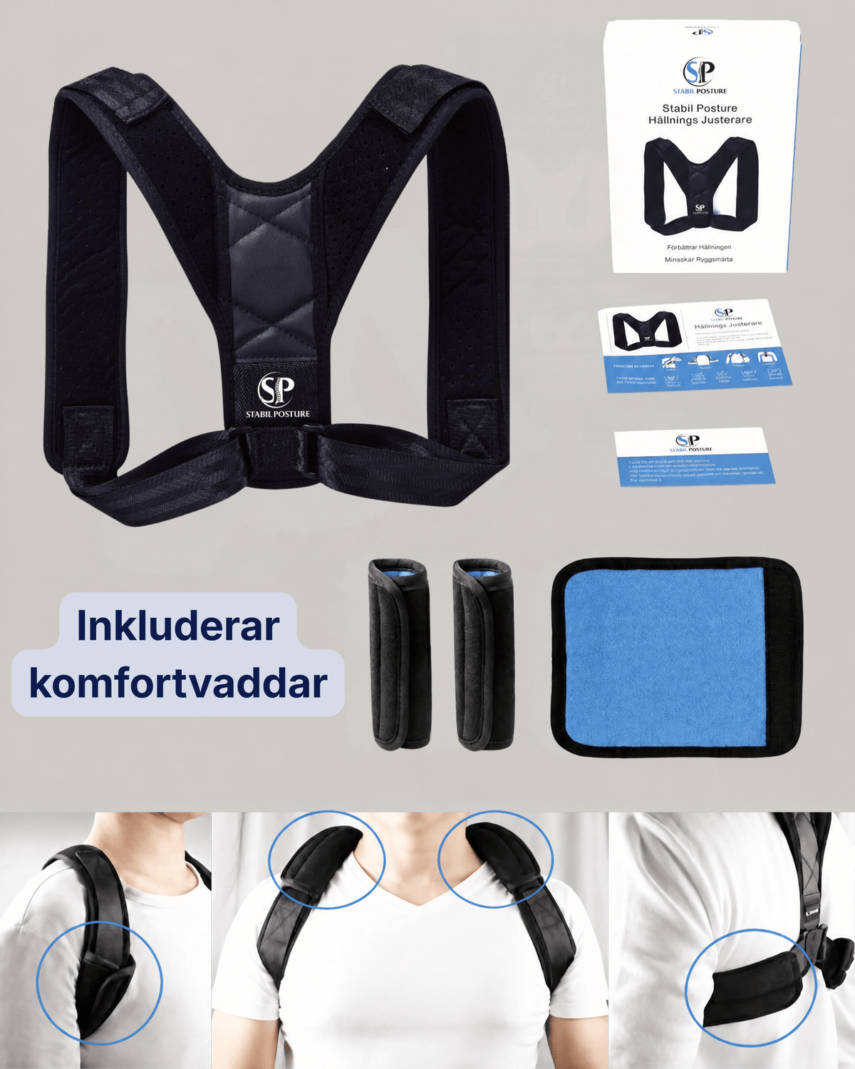 Komfortvadd fäst runt axelremmen på Hållningsstöd Stabil - Stabil Posture