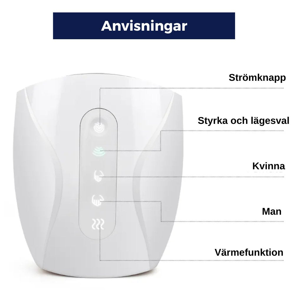 Översikt av handmassagerns funktioner: intensitetslägen, värme och luftkompression