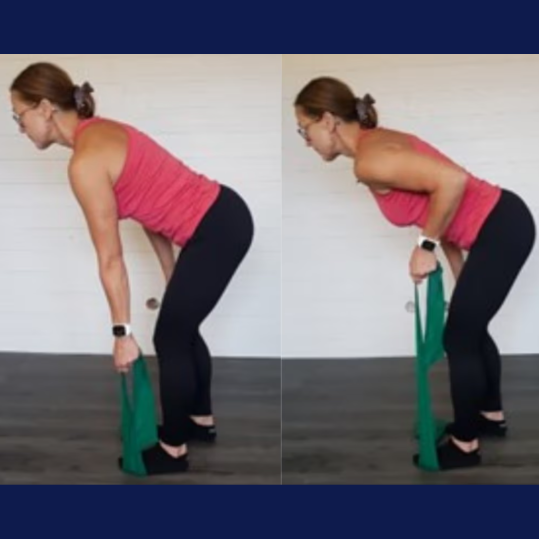 Övning 3. Framåtlutad rodd med gummiband, 3x10 4 övningar för bättre hållning - Stabil Posture